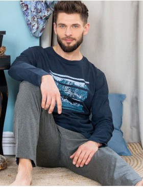 Мужская трикотажная пижама Key MNS 862 темно-синий/серый, Цвет: темно-синий/серый, Размеры: XL