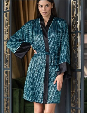 Короткий атласный халат Mia-Amore GENUA 7403, Цвет: голубой, Размеры: L/XL