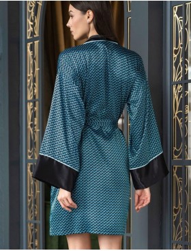 Короткий атласный халат Mia-Amore GENUA 7403, Цвет: голубой, Размеры: L/XL, изображение 2