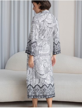 Длинный трикотажный халат Mia-Amore LUCIA 1919, Цвет: молочный+узор, Размеры: 2XL/3XL, изображение 2