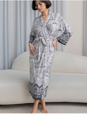 Длинный трикотажный халат Mia-Amore LUCIA 1919, Цвет: молочный+узор, Размеры: 2XL/3XL, изображение 4