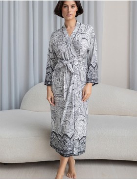 Длинный трикотажный халат Mia-Amore LUCIA 1919, Цвет: молочный+узор, Размеры: 2XL/3XL, изображение 3