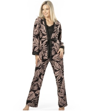 Велюровый халат-мини Mefemi DESIRE, Цвет: чёрно-бежевый, Размеры: L, изображение 4