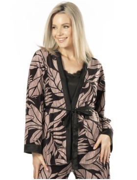 Велюровый халат-мини Mefemi DESIRE, Цвет: чёрно-бежевый, Размеры: L