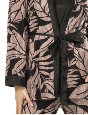 Велюровый халат-мини Mefemi DESIRE, Цвет: чёрно-бежевый, Размеры: L, изображение 3