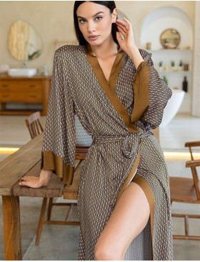 Длинный халат из вискозы с шёлком Mia-Amore DONNA 5139, Цвет: коричневый, Размеры: L/XL