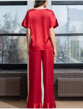 Атласная пижама с широкими брюками Mia-Amore MARY 7436 красный, Цвет: красный, Размеры: L, изображение 2