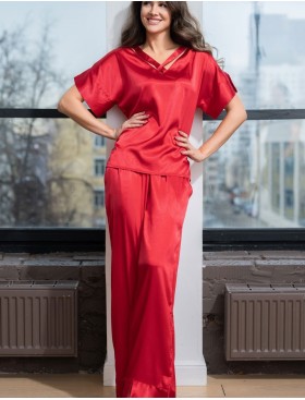 Атласная пижама с широкими брюками Mia-Amore MARY 7436 красный, Цвет: красный, Размеры: L, изображение 4