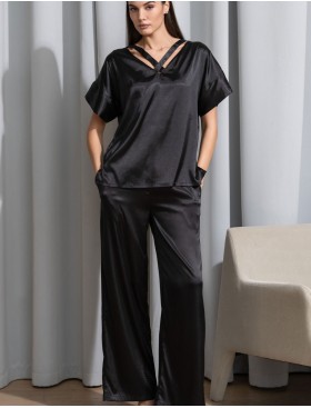 Атласная пижама с широкими брюками Mia-Amore MARY 7436 черный, Цвет: черный, Размеры: S