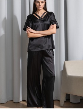 Атласная пижама с широкими брюками Mia-Amore MARY 7436 черный, Цвет: черный, Размеры: S, изображение 3