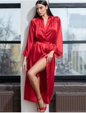 Длинный атласный халат Mia-Amore MARY 7439 красный, Цвет: красный, Размеры: 2XL/3XL, изображение 4