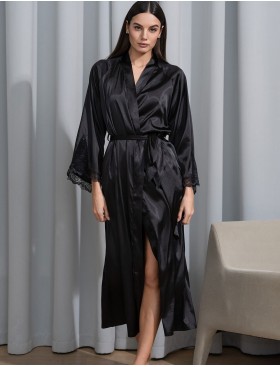 Длинный атласный халат Mia-Amore MARY 7439 черный, Цвет: черный, Размеры: 4XL/5XL, изображение 3