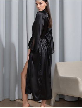 Длинный атласный халат Mia-Amore MARY 7439 черный, Цвет: черный, Размеры: 4XL/5XL, изображение 2