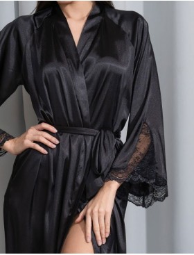 Длинный атласный халат Mia-Amore MARY 7439 черный, Цвет: черный, Размеры: 4XL/5XL, изображение 5