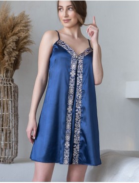 Сорочка короткая атласная Mia-Mella VISANTIA 9330, Цвет: темно-синий, Размеры: M