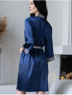 Халат классический атласный Mia-Mella VISANTIA 9333, Цвет: темно-синий, Размеры: L/XL, изображение 2