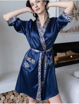 Халат классический атласный Mia-Mella VISANTIA 9333, Цвет: темно-синий, Размеры: L/XL, изображение 3