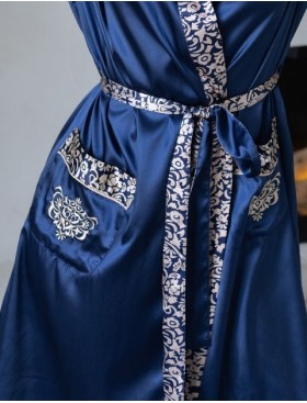 Халат классический атласный Mia-Mella VISANTIA 9333, Цвет: темно-синий, Размеры: L/XL, изображение 5