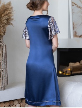 Длинная сорочка из атласа Mia-Mella VISANTIA 9335, Цвет: темно-синий, Размеры: L, изображение 2