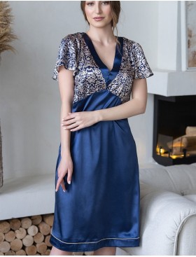 Длинная сорочка из атласа Mia-Mella VISANTIA 9335, Цвет: темно-синий, Размеры: L