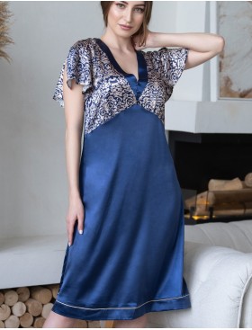 Длинная сорочка из атласа Mia-Mella VISANTIA 9335, Цвет: темно-синий, Размеры: L, изображение 4