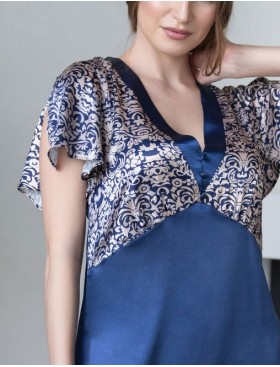 Длинная сорочка из атласа Mia-Mella VISANTIA 9335, Цвет: темно-синий, Размеры: L, изображение 5