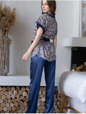 Атласная пижама комплект Mia-Mella VISANTIA 9336, Цвет: темно-синий, Размеры: XL, изображение 2