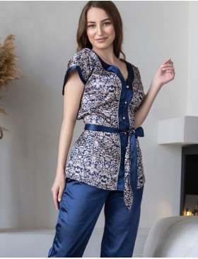 Атласная пижама комплект Mia-Mella VISANTIA 9336, Цвет: темно-синий, Размеры: XL, изображение 4
