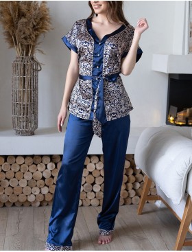 Атласная пижама комплект Mia-Mella VISANTIA 9336, Цвет: темно-синий, Размеры: XL, изображение 3