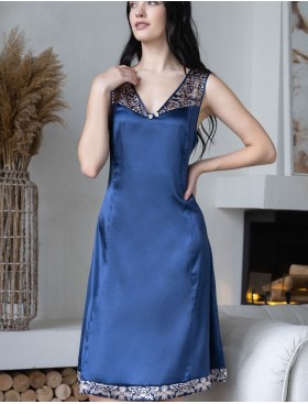 Атласная сорочка больших размеров Mia-Mella VISANTIA 9338, Цвет: темно-синий, Размеры: 3XL, изображение 4