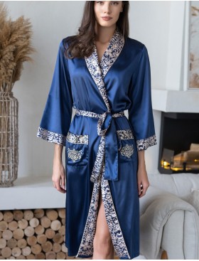 Халат кимоно атласный Mia-Mella VISANTIA 9339, Цвет: темно-синий, Размеры: 2XL/3XL, изображение 4