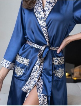 Халат кимоно атласный Mia-Mella VISANTIA 9339, Цвет: темно-синий, Размеры: 2XL/3XL, изображение 5