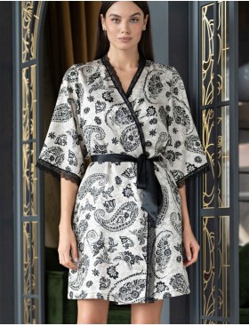 Атласный халат с запахом Mia-Amore PERSEYA 7983, Цвет: черный принт, Размеры: L/XL