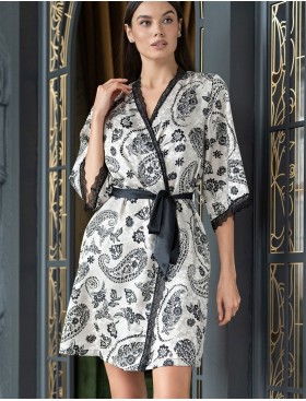 Атласный халат с запахом Mia-Amore PERSEYA 7983, Цвет: черный принт, Размеры: L/XL, изображение 3