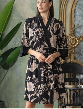 Халат из тканой вискозы Mia-Amore RENE 5113, Цвет: цветы на черном, Размеры: S/M