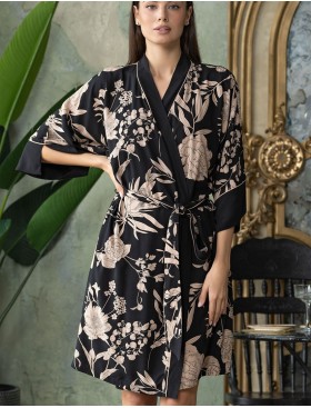 Халат из тканой вискозы Mia-Amore RENE 5113, Цвет: цветы на черном, Размеры: S/M, изображение 3