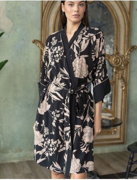Халат из тканой вискозы Mia-Amore RENE 5113, Цвет: цветы на черном, Размеры: S/M, изображение 4