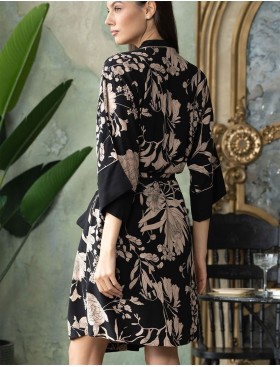 Халат из тканой вискозы Mia-Amore RENE 5113, Цвет: цветы на черном, Размеры: S/M, изображение 2