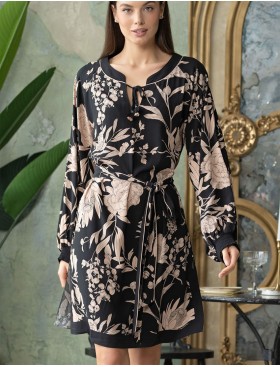 Платье домашнее Mia-Amore RENE 5114, Цвет: цветы на черном, Размеры: 4XL/5XL, изображение 2