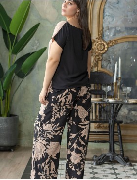 Женский комплект со штанами Mia-Amore RENE 5115, Цвет: цветы на черном, Размеры: S, изображение 2
