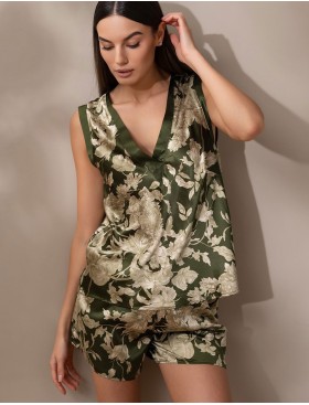 Шелковая пижама с принтом Mia-Amore VITTORIA 5152 темный хаки, Цвет: темный хаки, Размеры: L