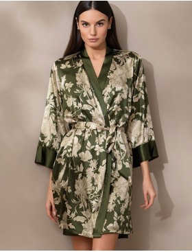 Шелковый халат с принтом Mia-Amore VITTORIA 5153 темный хаки, Цвет: темный хаки, Размеры: 2XL/3XL