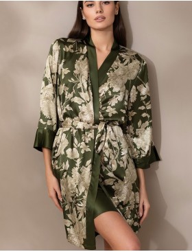 Шелковый халат с принтом Mia-Amore VITTORIA 5153 темный хаки, Цвет: темный хаки, Размеры: 2XL/3XL, изображение 4