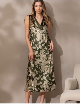 Сорочка шелковая с принтом Mia-Amore VITTORIA 5155 темный хаки, Цвет: темный хаки, Размеры: 5XL