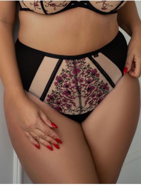 Трусы стринги высокие Kris Line TOUCH stringi high waist, Цвет: черный+бежевый, Размеры: 3XL