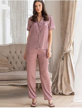 Атласная пижама со штанами Mia-Mella JULIA 8734 пудра, Цвет: пудра, Размеры: S