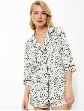 Пижама женская с шортами Aruelle BETHANY, Цвет: молочный/черный, Размеры: S