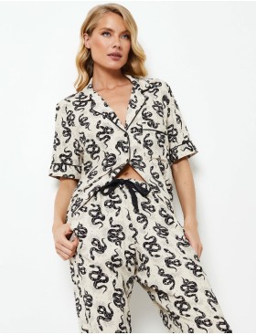 Вискозная пижама с брюками Aruelle DAKARA, Цвет: экрю/черный, Размеры: S