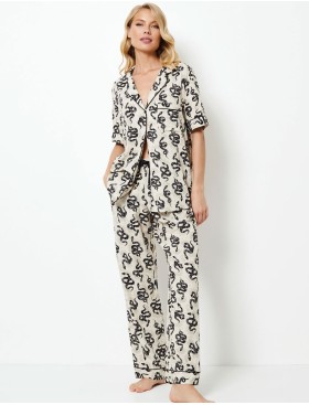 Вискозная пижама с брюками Aruelle DAKARA, Цвет: экрю/черный, Размеры: S, изображение 2