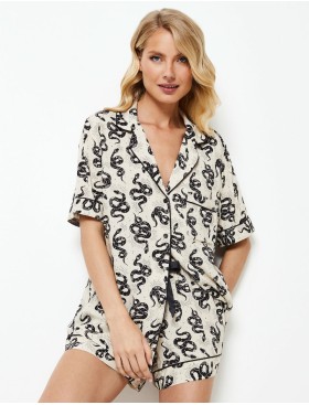 Вискозная пижама с шортами Aruelle DAKARA, Цвет: экрю/черный, Размеры: S